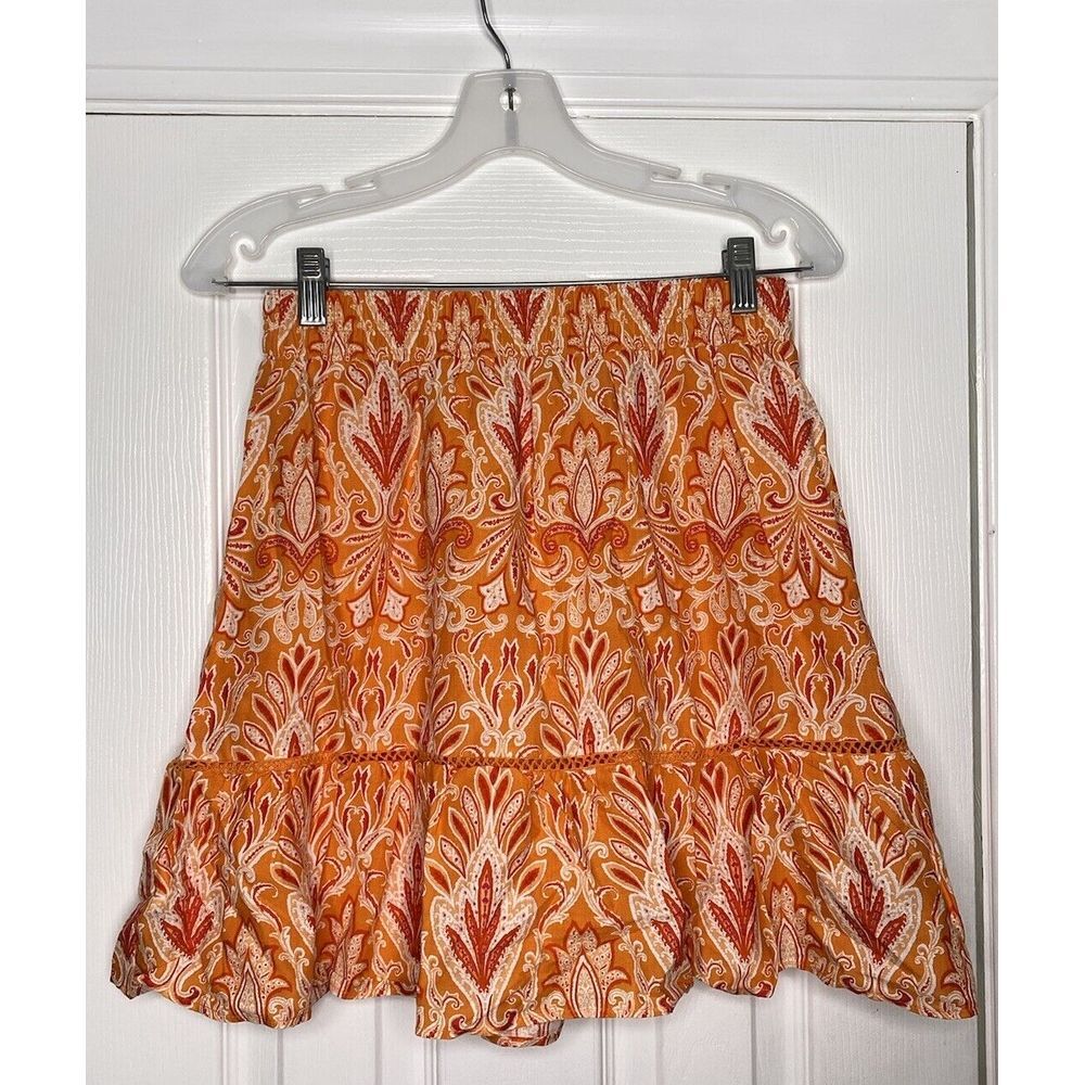 Loft Women's A Line Mini Skirt Orange Paisley‎ XS New